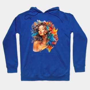 Boho Chic Goddess, Enchanting Feather Headdress Woman (Vibrant) Hoodie